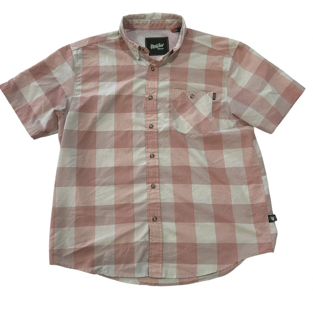 Howler Bros Men's Medium Airwave Shirt Coral Garcia Gingham Fishing Vented Back
